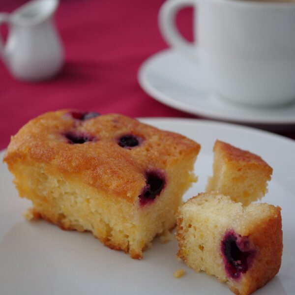 Image of a gluten-free and dairy-free Blueberry and Lemon Drizzle