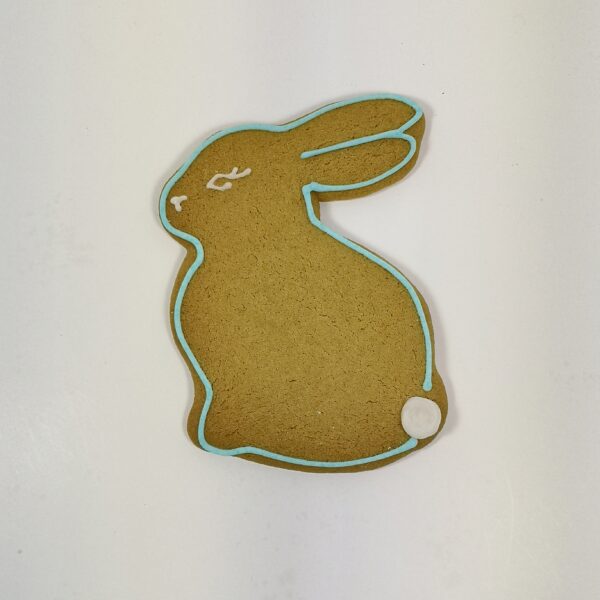 Image of a gluten-free and dairy-free Gingerbread Easter Bunny in blue