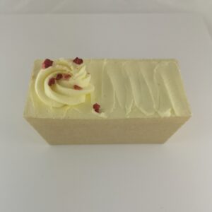 Image of a gluten-free and dairy-free Strawberry and Vanilla Buttercream Loaf Cake